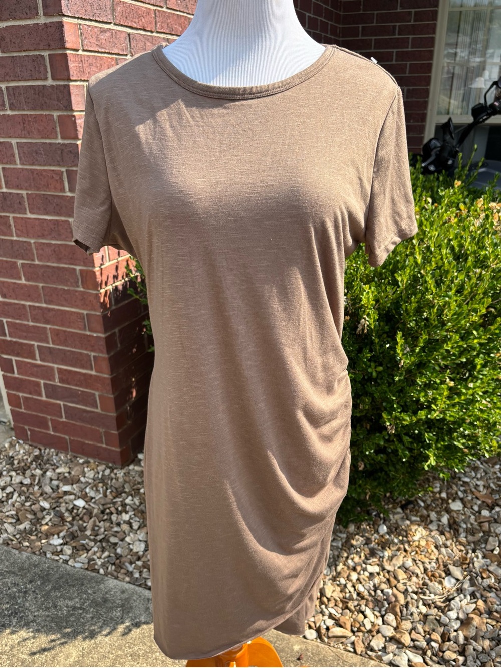 Everyday Ruched Mini Dress in Tan